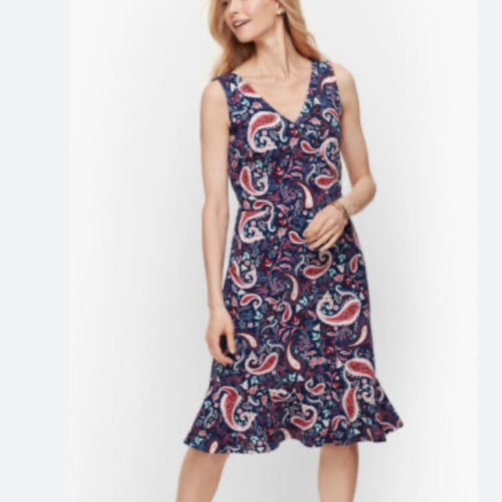 Talbots Watercolor Paisley Cotton Sleeveless Flounce Hem Flare Dress Size 2X